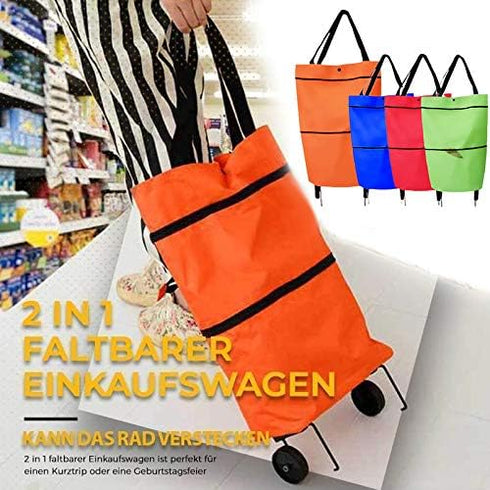 STYHYGBS 2023 2 1 New in Foldable Shopping Cart, Portable Collapsible Shopping Bag with Wheels, Lightweight Waterproof