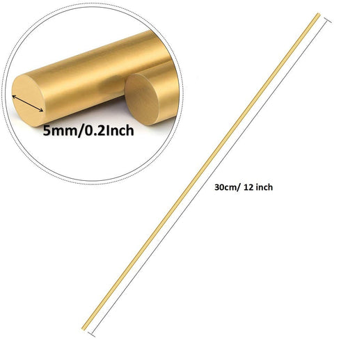 4 PCS 5mm Brass Round Rod, Solid Round Stock Lathe Bar Stock 12 Inches in Length, C27400