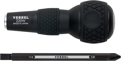 VESSEL BALL GRIP Interchangeable Screwdriver 1/4" Hex Bit (SET 1PC. (+2 and -6) 220W62J)