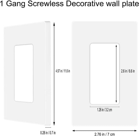 Screwless Decorator Wall Plates 1-Gang Switch Outlet Electrical Cover Pate Unbreakable Thermoplastic Faceplate for Decorative Receptacle Outlet Switch, White (10 Pack) by ZEFTV