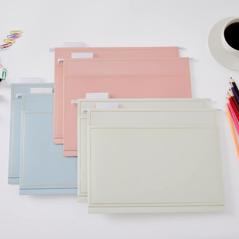 Y YOMA 6 Pack Rose Gold Hanging File Folders with Pocket, Letter Size, Decorative File Folder for Office