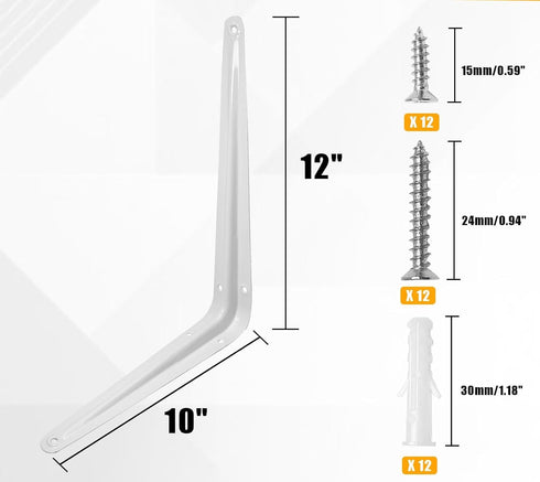 verkelly 4 10 12 Inch Pcs Shelf Brackets, x Heavy Duty Metal Wall Corner Angle Shelving for Wall Hanging Shelves