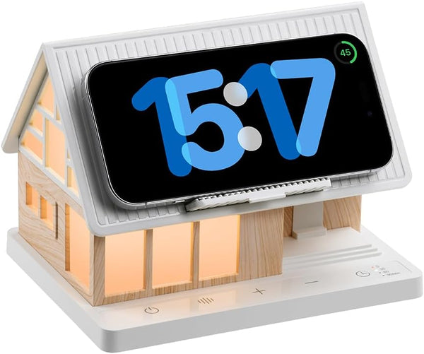SMARTERIOR Night Light,House-Shaped Nightstand Light with 15W Wireless Charger and White Noise Machine,Touch