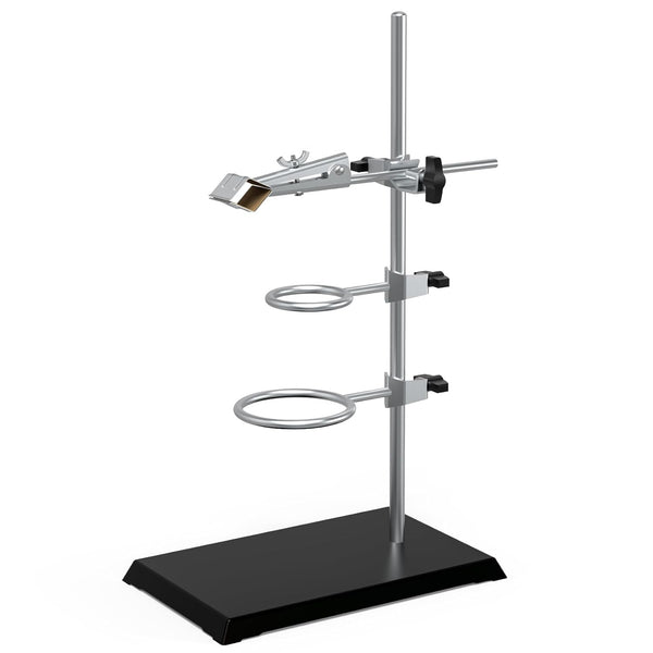 Chemistry Laboratory Stand Set with Support Stand, 2 Retort Rings, Rod and Flask Clamp