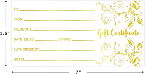 Fancy Land Blank Gift Certificates, 25pcs Gold Foil Cards with Envelopes for Business
