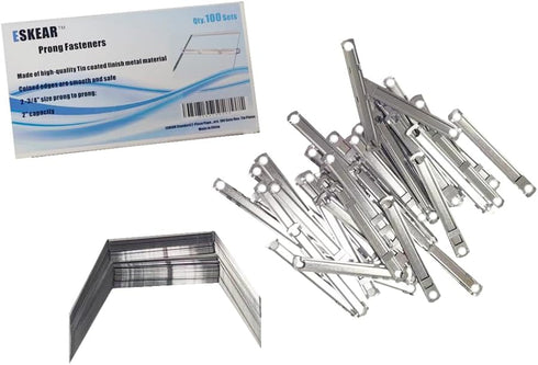 Standard 2-Piece Paper Fasteners, 2 Inch Capacity, 100 Sets/Box, Tin Plated