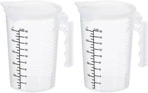 PATIKIL Graduated Beaker, 2 Pack 500ml PP Plastic Liquid Measuring Cup with Double Sided Black Graduations, Handle Lid