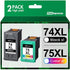 Remanufactured 74 75 XL Ink Cartridge Combo Pack for HP 74 75 Ink Cartridges (1 Black, 1 Tri-Color) for Deskjet D4260,