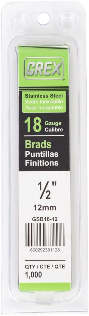 Grex GSB18-12 1/2 In. 18 Ga. Brad Nails, Stainless Steel 304, 1M