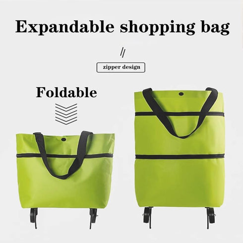 TNRAADREM 2 1 in Lightweight Collapsible Shopping Cart, Folding Cart with Wheels, Reusable Grocery Bags, Travel Bag