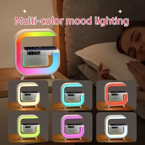 realexist LED Table Lamp Speaker with Wireless Charger, Night Light Lamp with Bluetooth Speaker, Sunrise Alarm Clock