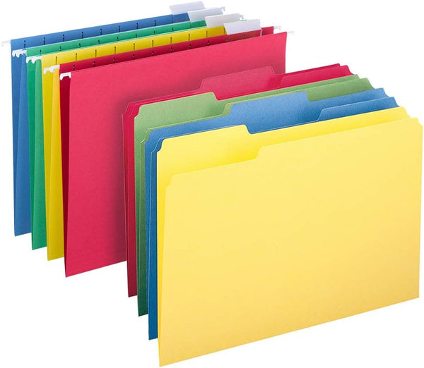 Smead Hanging File Folder Kit, Letter Size, Set of 24 Hanging File Folders and 24 Top Tab Folders, Assorted Colors