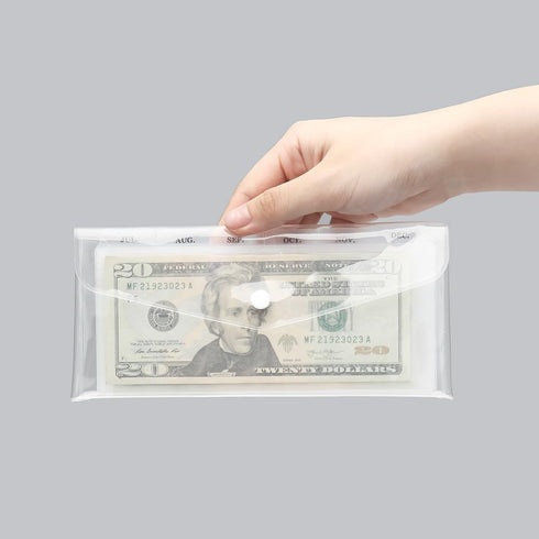 Cash Envelopes Wallet Set, Clear PVC Money Holder with 6PCS Cash Divider and Tab Stickers