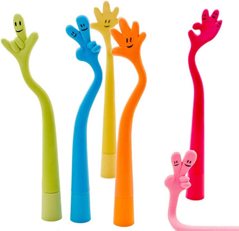 Bendable Cartoon Gesture Ballpoint Pen, 0.7mm Black Ink, 6 Pcs/Set, Cute Bending Hand Gesture Design