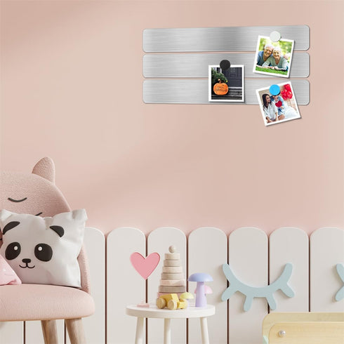 Magnetic Bulletin Strips 5PCS Self Adhesive Frameless Stainless Iron Bar with 10 Magnetic Buttons for Memo Photo Notes