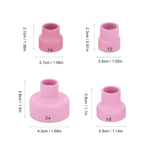 TIG Welding Cup Kit Set, Ceramic Cups 12# 14# 16# 24#, 2.4mm Center Hole Inner Dia for Equipment