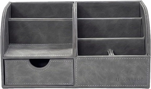 UnionBasic Multi-functional Leather Desk Organizer, Pen Holder for Office Stationery Storage