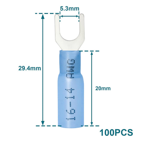 100PCS #10 Fork Connectors, 16-14 Gauge Fork Connector Tinned Copper, Fork Terminals Waterproof Heat Shrink.
