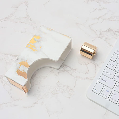 Gold Marble Tape Dispenser, 1" Metal Weighted Core Desktop Adhesive Holder with Non-Skid Pad for Office
