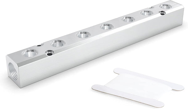 GASHER 1PCS Aluminum 7 Way 9 Port Pneumatic Manifold Air Distribution Block Splitter, 1/4" Output Port