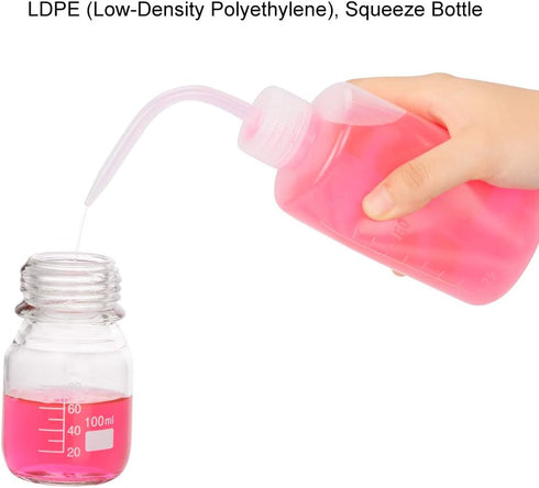 stonylab 2-Pack Chemical Wash Bottle, Plastic Safety Lab Squeeze Wash Bottle, LDPE Narrow Mouth, 250 ml (8 oz) and 500