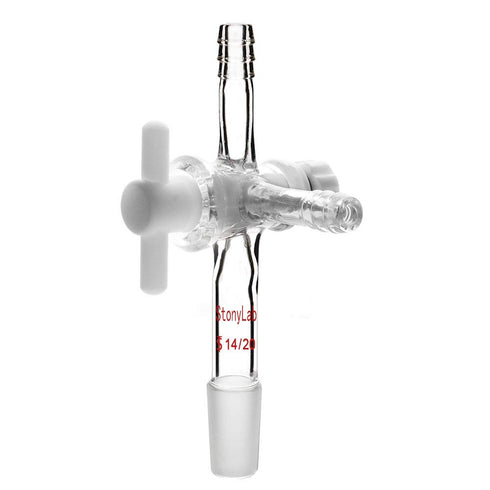 StonyLab Vacuum Glass 3-Way Flow Control Adapter, Borosilicate Glass Adapter with Standard 14/20 Taper Joint and PTFE