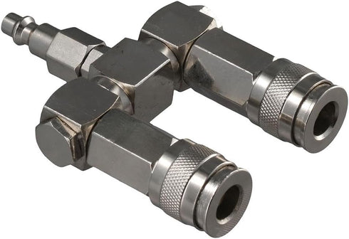 2 Way Air Hose Splitter: 3 in 1 Quick Connect Swivel 360 Air Connector for Pneumatic Tools
