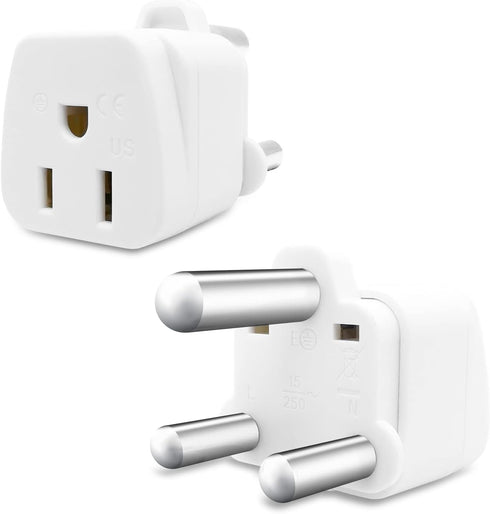 South Africa Travel Plug Adapter, 3 Prong Safe Grounded USA to Type M for Botswana, Nepal, Pakistan, Namibia, White