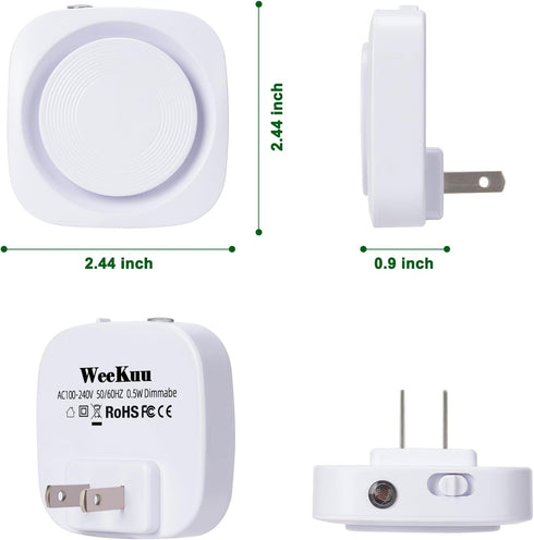 WEEKUU Dimmable 4 Packs, LED Night Lights Plug into Wall, Indirect Soft Night Light with Dust to Dawn Sensor, Blue