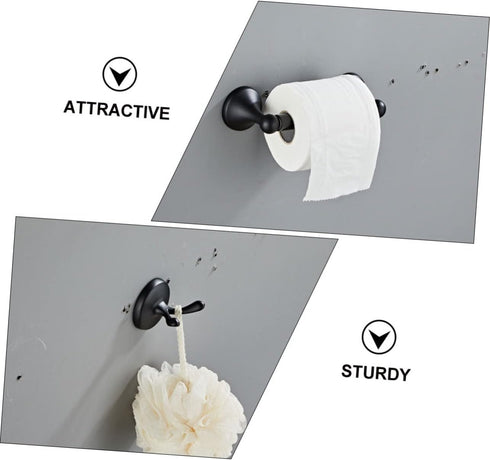 Set Stainless Steel Bathroom Towel Rack Wall-Mounted Towel Holder Elegant Black Durable and Modern Design for Efficient
