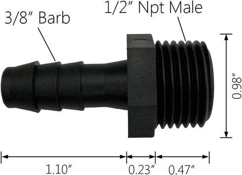 20 pcs 3/8" Barb x 1/2" NPT Male Connector - Plastic Hose Barb Fitting, Adapter for Industrial Hose Barb to Pipe