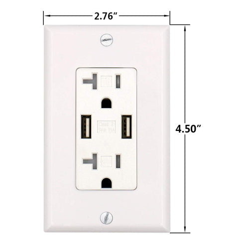 Baomain USB Outlet, Type A USB Wall Charger Outlet, Tamper Resistant, 3.1A 5VDC, 15A 120VAC, White