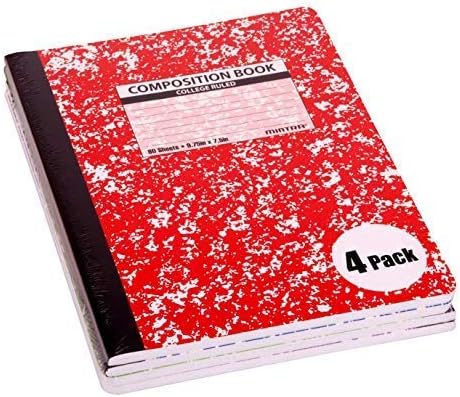 Mintra Office Composition Books - Sturdy Flexible Cover (4 Pack, Assorted Marble Comp - College Ruled) by Mintra Office