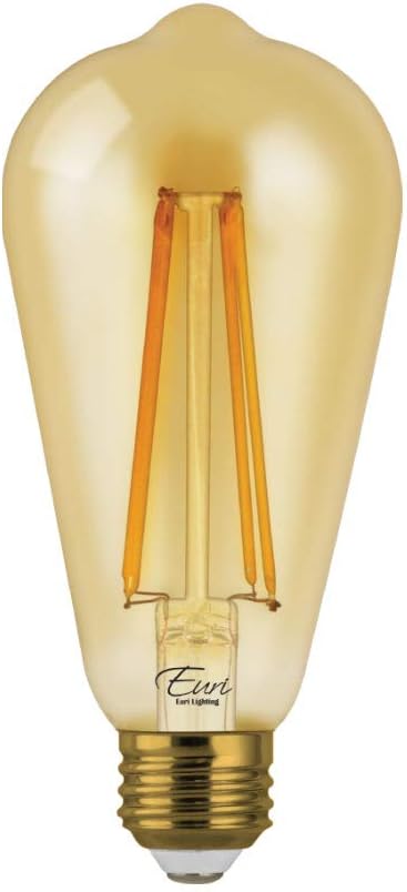 Euri Lighting VST19-3020ea Dimmable LED ST19 Filament Bulb, 5.5W (60W Equivalent), Warm White 2200K, E26, 120V