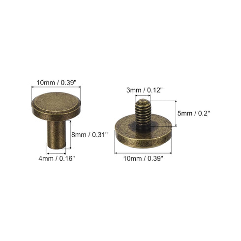 PATIKIL 50 Sets Chicago Screws, 8mm L Chicago Screw Slotted Binding Post Screw Bolts Rivets Brass Fasteners Connectors for Leather Belt Scrapbook Photo Albums, Bronze