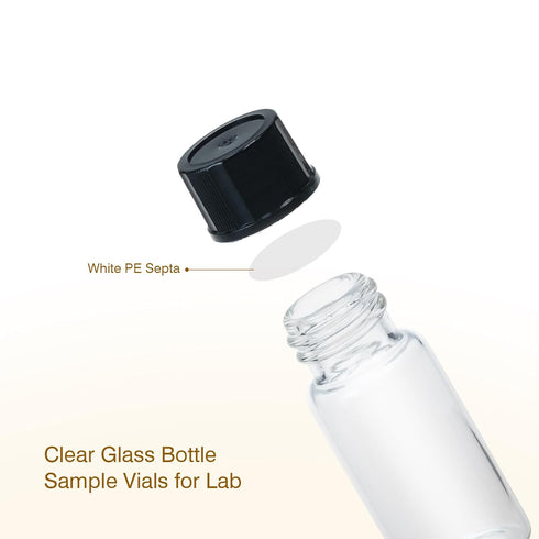 Clear Glass Vials, Small Liquid Sample Vial, Borosilicate Glass with Black Screw Caps, Pack of 20