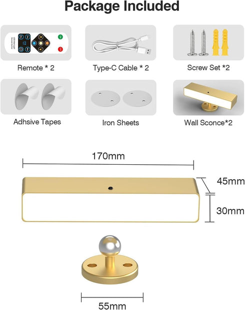Elegant Gold Battery-Powered Wall Sconce Lighting