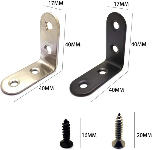 ZHome 404017MM 4Sets Metal L Corner Brace Wall Shelves Hanging Bracket Right Angle Bracket Joint Fastener with Screws