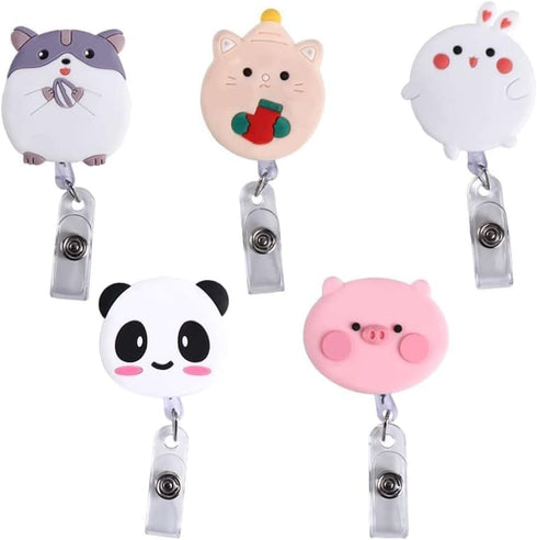 Pink Pig Retractable Badge Reel, Name Card Holder Keys Lanyard, Work Card Clip, Bunny Chest Card ID Card Clips, Cute Nurse Badge Holder Office and School Supplies by JJLFresheners