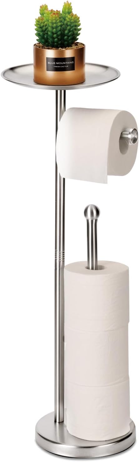 Toilet Paper Holder Stand with Phone Shelf, Holds 5 Rolls, Free Standing