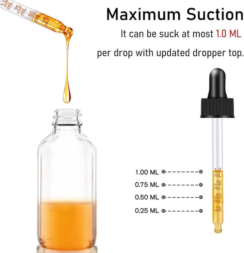 2 pack Dropper Bottle 2 oz, Clear Glass Eye Dropper Bottles for Essential Oils with Labels and Funnel, Leakproof Tincture Bottles with Measured dropper by Bumobum