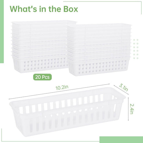 Lnrueg 20 PCS Classroom Storage Baskets - 10.2 x 3.1 x 2.4 inches, Durable Plastic Pencil Organizers for Home School