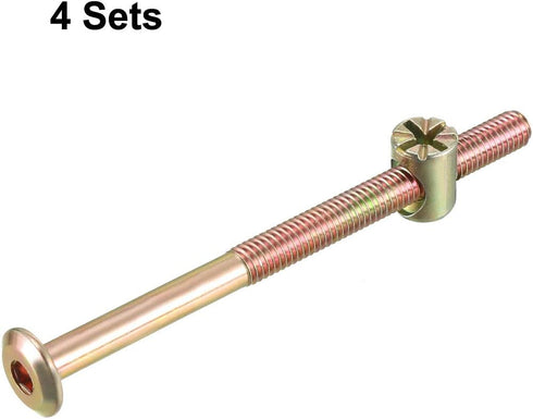 uxcell M6x85mm Furniture Bolt Nut Set with Hex Socket Screw, 48mm Thread Length, Barrel Nuts for Beds, Headboards,