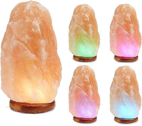 Salt Lamp Small Natural Himalayan lamp with Wooden Base, Color Changing LED Light for Bedroom, Desk, Office, Yoga