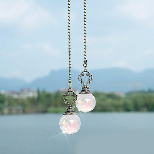 Pack 2 MY MIRONEY Crystal Prism Ball Ceiling Fan Pull Chains Vintage Extender Light Pull Chain Clear Crystal Pendant