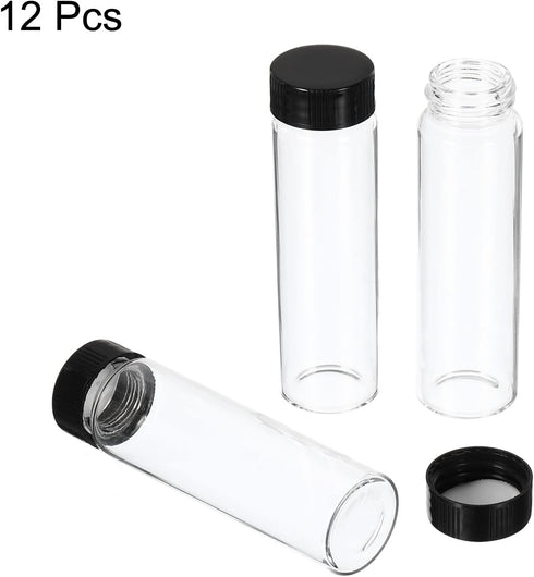 PATIKIL 40mL Reagent Media Bottle, 12 Pack Round Glass Storage Bottles Plastic Screw Cap for Lab Home, Clear by PATIKIL