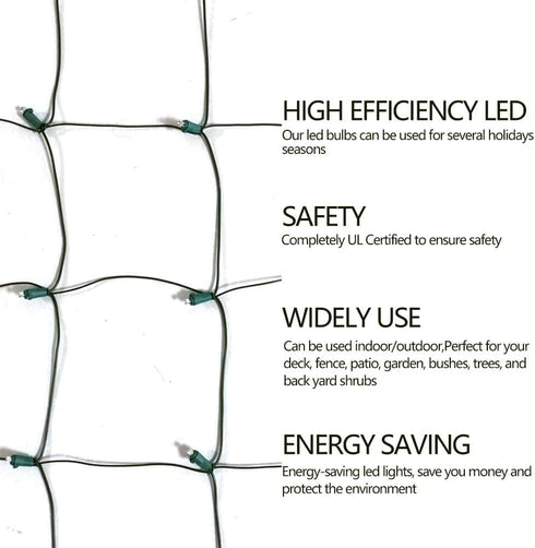Outdoor,5ftx5ft 100LED HISHINY LED Red Christmas Net Lights Green Wire, Connectable Indoor Outdoor Bush Mesh Net Lights