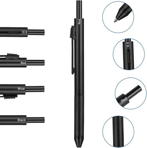 AUAUY 4 in 1 Multicolor Pen, Metal Cased Multifunction Pen, Gravity Sensor Multifunction Pen, 0.5mm 3 Color Ballpoint & 0.5mm Mechanical Pencil, 38 PCS Comes with Refill, Eraser, Metal Pen Case by AUAUY