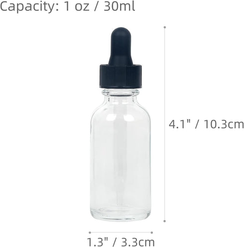 Magic Season Boston Round Glass Bottles, Transparent 1 fl oz with Droppers, 2 Pcs