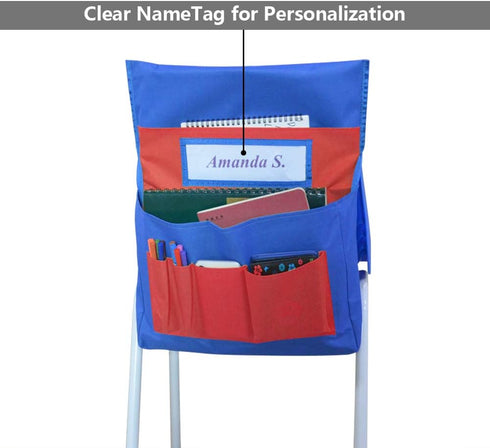 Eamay Chairback Buddy Pockets Chart - Kids School Supplies, Seat Storage Organizer for Classroom Chairs (Blue and Red)